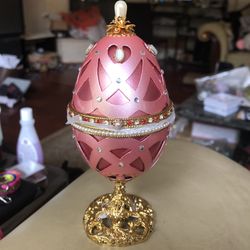 Antique Embellished Pink Goose Egg Trinket
