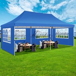 10x20 Easy Up Canopy Gazebo,Carport Canopy Tent  with 6 Removable Sidewalls,Comercial Pop Up Tent for Parties All Weather Waterproof and UV 50+