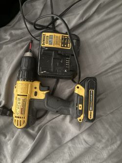 Dewalt drill with charger base and battery