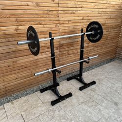 Adjustable Barbell Rack Stands – Heavy Duty Pair, 36”-62” Height, Multi-Purpose