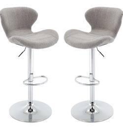 Brage living Fabric Adjustable Bar Stools, Swivel Airlift Barstools with Back, Upholstered Armless Counter Height Chairs for Kitchen Dining 