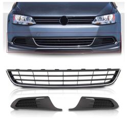 Front Lower Bumper Grille & Fog Light Covers Set Compatible with 2011 2012 2013 2014 Volkswagen Jetta
