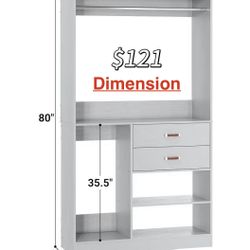 😀 Armocity Freestanding Closet System with Suitcase Storage, 40 Inches Stand-alone Wardrobe with 2 Wood Drawers, 80'' Height Adjustable Cloth Garment