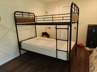 Walker Edison Heavy Duty Metal and Wood Bunk Bed Twin Over Twin Convertible Bunk Bed With Mattresses