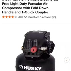 Husky 3 Gal. 120 PSI Portable Electric Oil-Free Light Duty Pancake Air Compressor with Fold Down Handle and 1-Quick Coupler