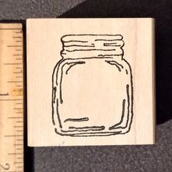 1993 Judith Glass Mason Jar Wood Mounted Rubber Stamp Art Vintage Collectible A-1