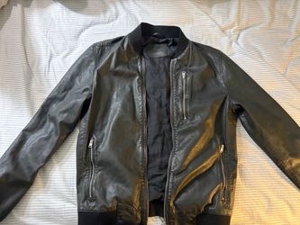 AllSaints Black Leather Bomber Jacket – Size Small