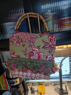 Floral Fabric Handbag with Bamboo Handles