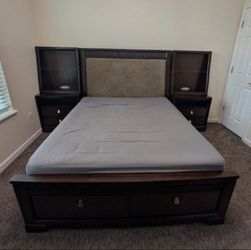 Brown Bed Frame with Nightstands Attachment 🛏️ Same Day Delivery 🚚