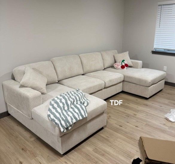 Ivory Color Corduroy Sectional Sofa Couch (New In Box)