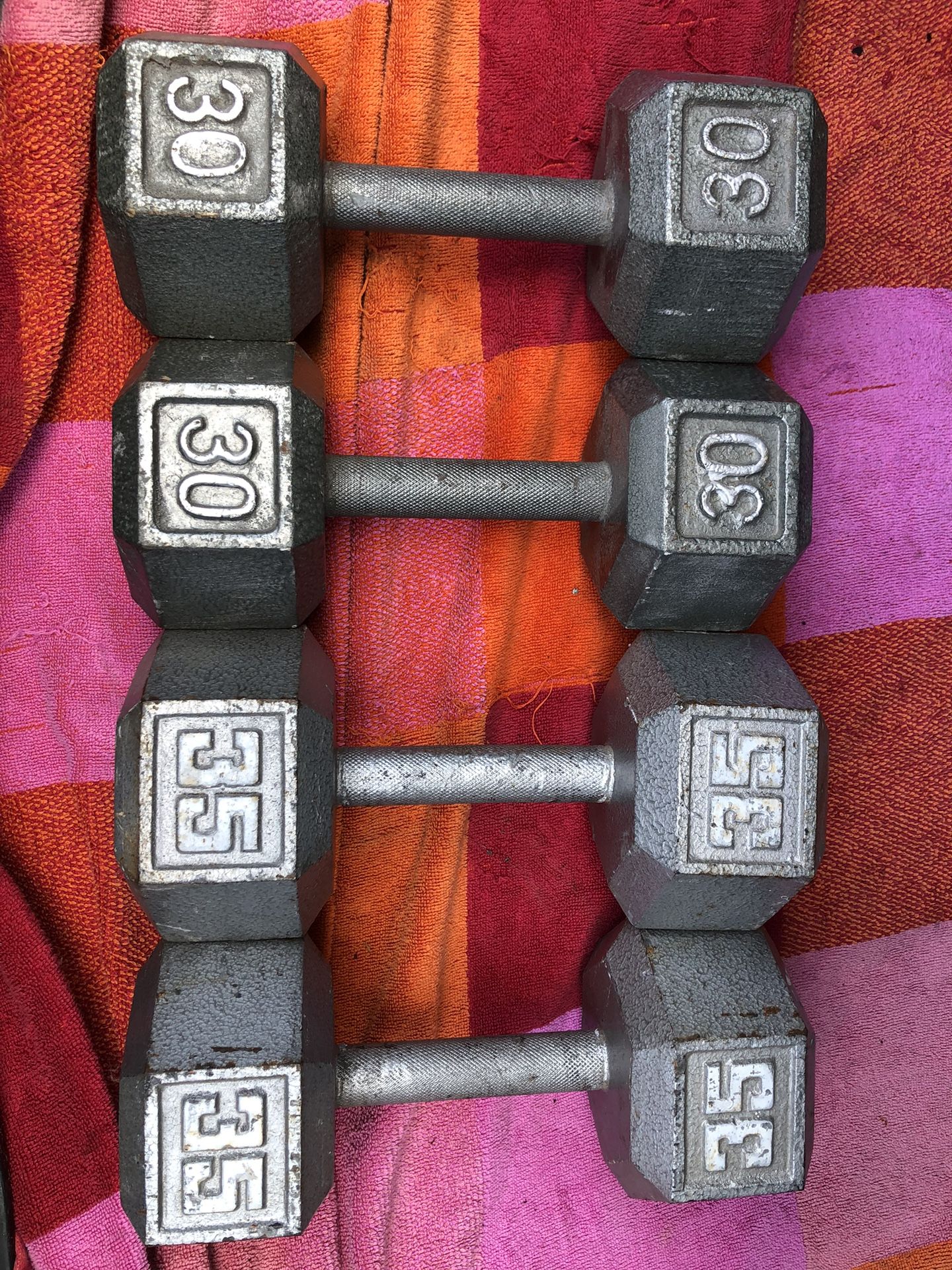 Dumbbells Pair Of 35s And 30s Workout Equipment 35lbs 30lbs
