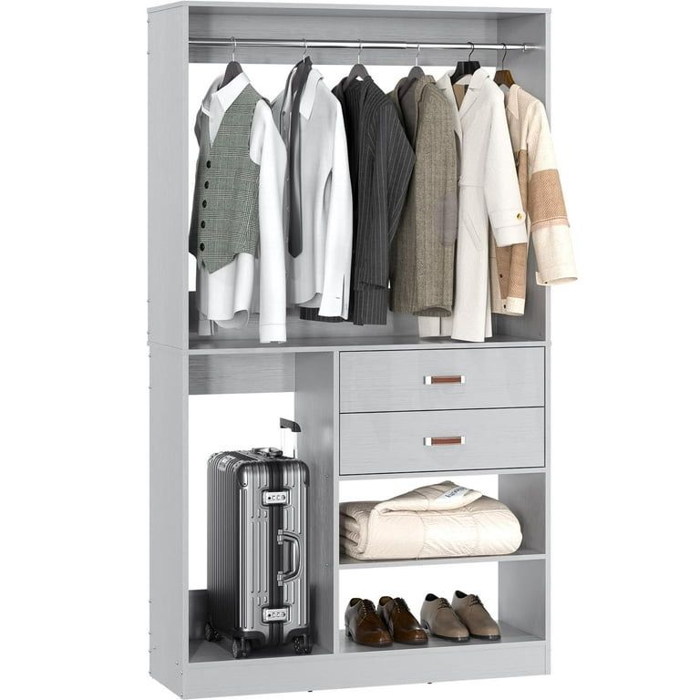 Standing Closet System With Shelves And Cabinet Space