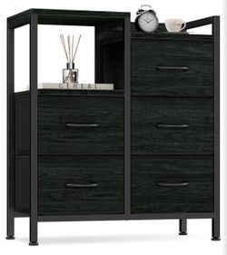 Black 5-Drawer Dresser with Open Shelf