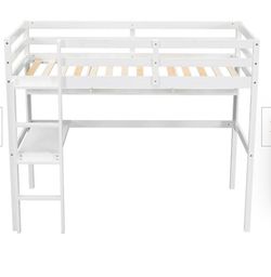 Loft bed with desk. Includes new twin mattress .