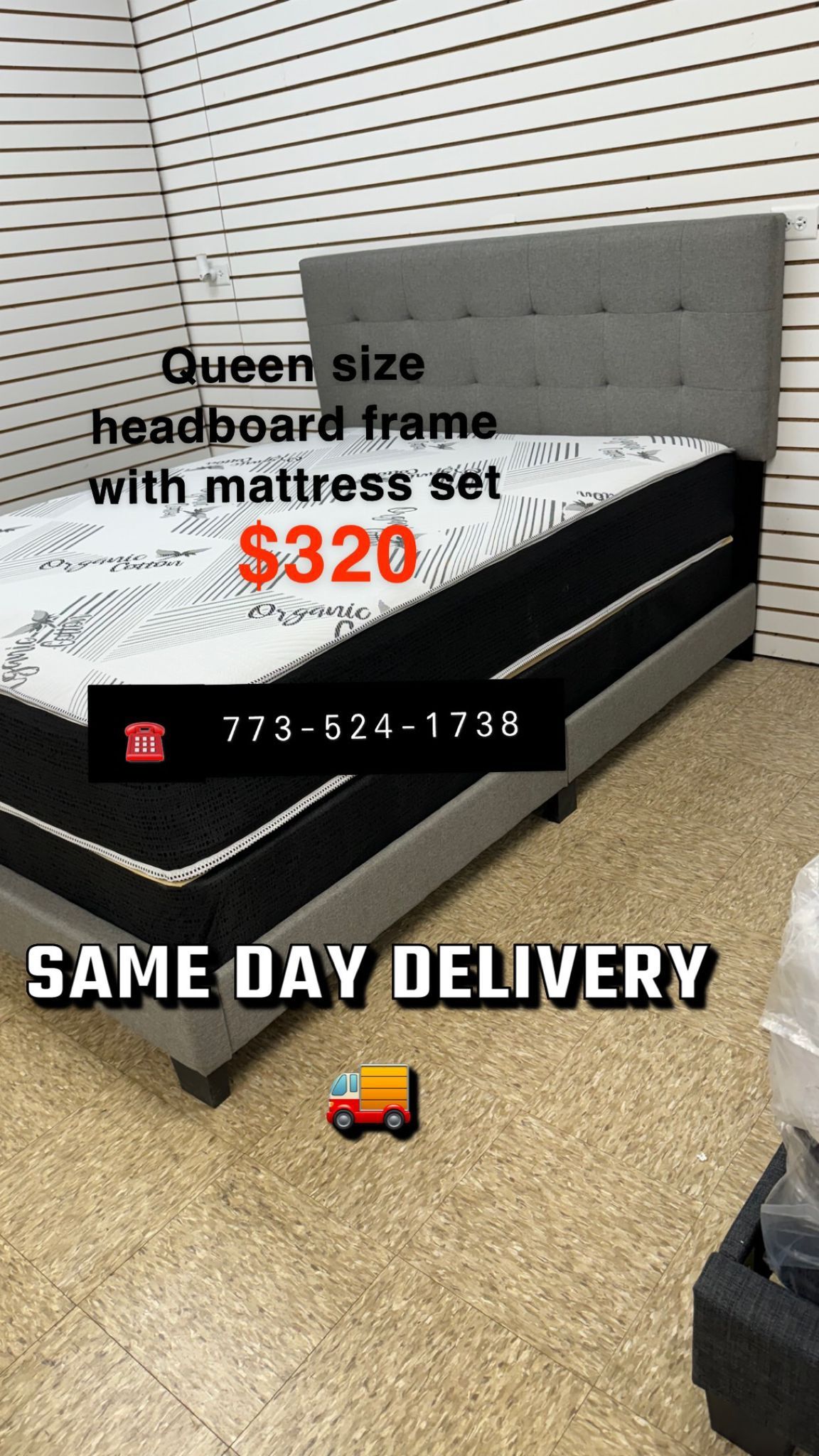 Queen size bundle deal headboard frame with mattress set available for pick up or delivery