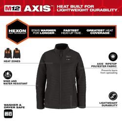 Women's Medium M12 12-Volt Lithium-Ion Cordless AXIS Black Heated Quilted Jacket Kit with (1) 3.0 Ah Battery and Charger