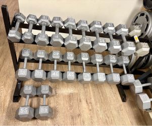 Set of Hex Cast Iron Dumbbells 10s to 55s In NEW Condition. Total: 650 pounds [NO RACK /being sold already]