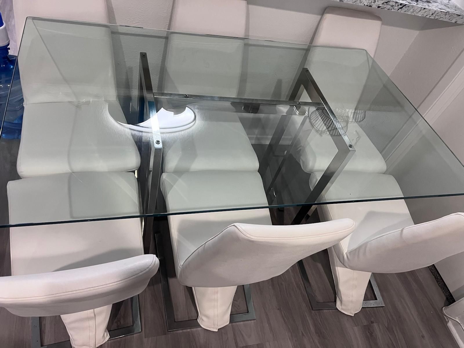 Glass Dining Table with 6 Chairs