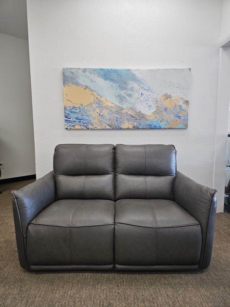 Top Grain Leather Loveseat With Two Power Recliners-Polner