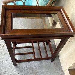 Glass Top Wooden Side Table