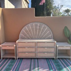 Dresser Bedroom Set vintage mid century Cane modern mcm boho