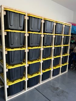 Built-per- Order Wood Storage Rack with Tote Bins