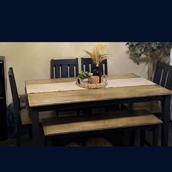 Dining table chairs and bench