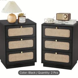 New Nightstand with 3 Drawers, Mid Century Modern Night Stand with Linen Drawers & Stable Legs, Wood Rustic Bedside Table End Table Side Table fo