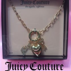 Juicy Couture Rhinestone Gold Charm Heart Chain Necklace 