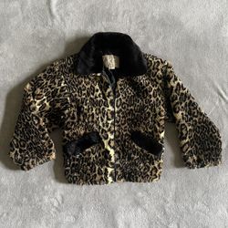 KC Collection Vintage Y2K 90s Leopard Print Faux Fur Fleece Size M