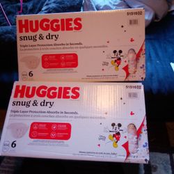 2 Boxes Huggies Size 6 Diapers
