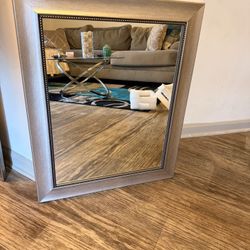 Modern Framed Wall Mirror – Wood Finish with Nailhead Detail
