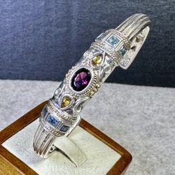 FREE SHIPPING! Lorenzo Cuff Bracelet 925 Silver Multi-Gemstone 7” Lot#284