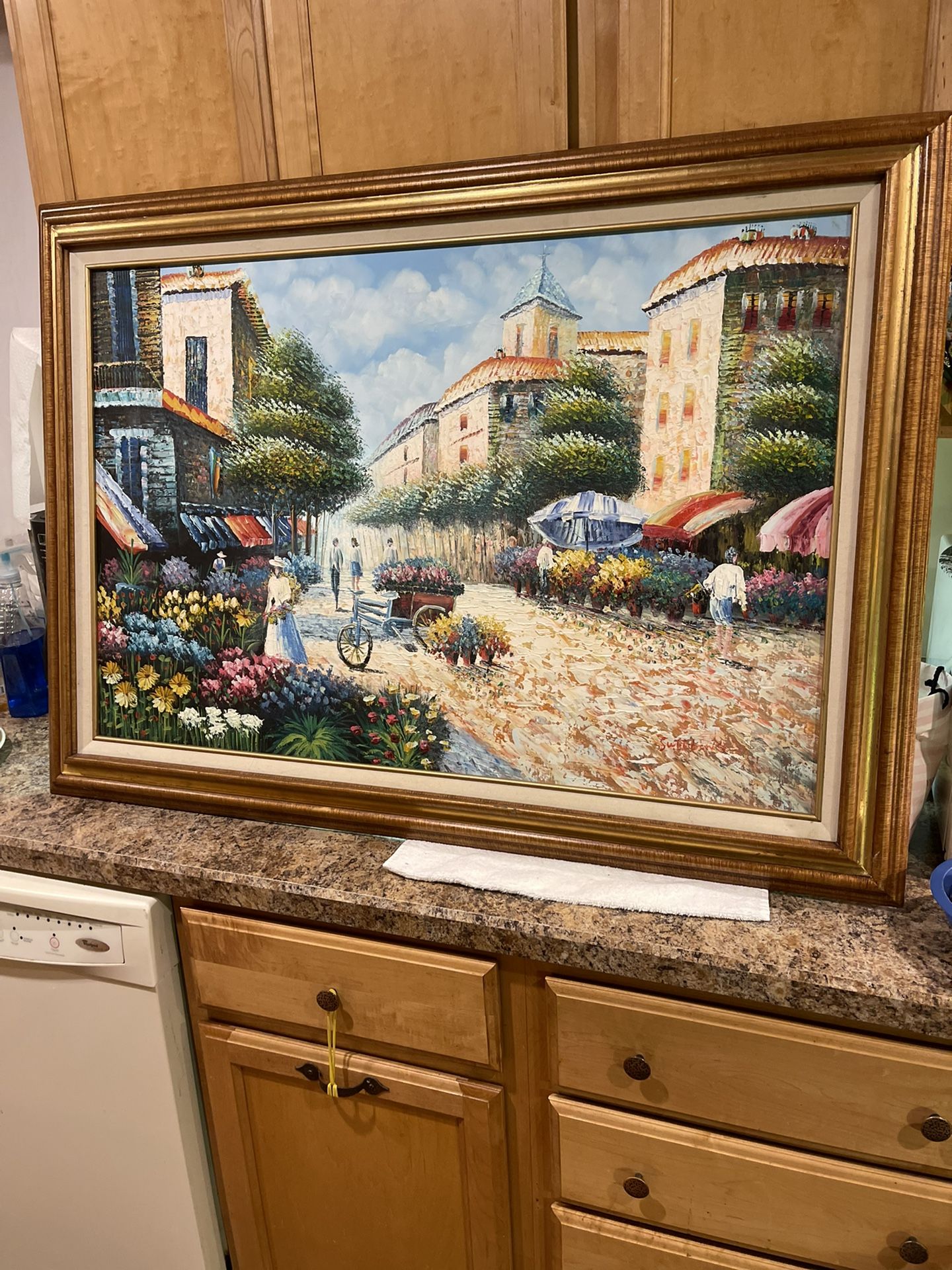 European street scene oil painting, signed by Sweeting