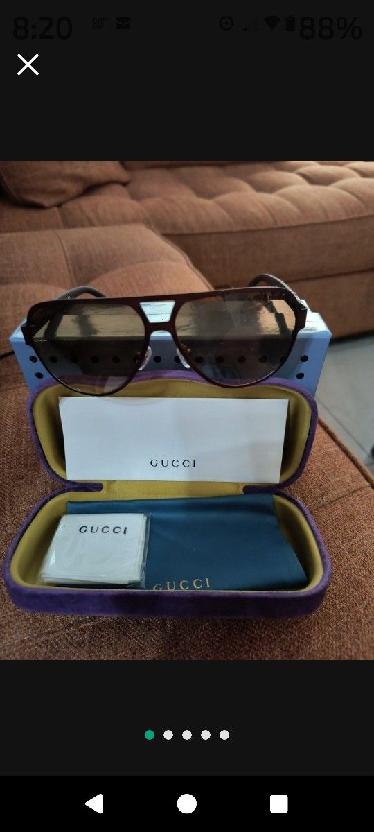 GUCCI GG 0227S 003 Oval Metal Sunglasses With Brown Gradeint Lens 62mm Mens Or Women's