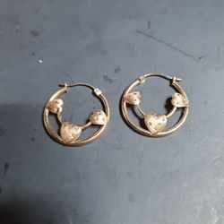 10k Yellow Gold Heart Hoop Ear Rings