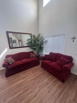 Red Fabric Sofa and Loveseat Set . Couch