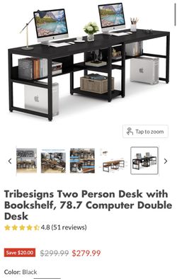 Tribesigns 78.7 inches Extra Long Computer Desk 2 Person, Extra Wide Double  Office lndustrial Writing Workstation with Adjustable Foot Pads for Home
