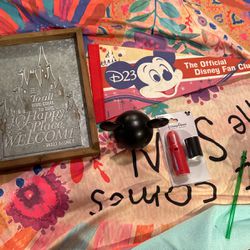 Disney Lot (misc) Sign,flag,travel Fan, Ceramic Mickey Cup Cake 