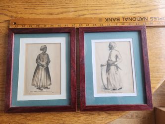 Pair of Antique Indian Figure Prints Framed