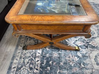Wood Coffee Table with Glass Display Top