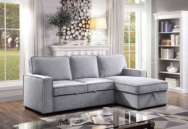 Gray Linen-like Fabric Couch Sofa Sectional Pull Out Sofa Bed