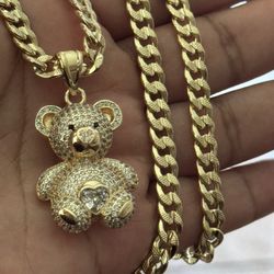 Cute Clear Pendant With 24 Inch Gold Plated Cuban Necklace
