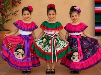 Girls' Handmade Mexican Folklórico Dresses | Authentic Hispanic Heritage Outfit | Sizes 2–8