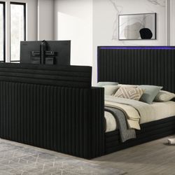 NEW QUEEN AND KING SIZE BED AND MATTRESS WITH LED 50” TV STAND LED FIREPLACE LCD