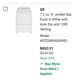 $199 GE Gas Dryer  7.2 cu