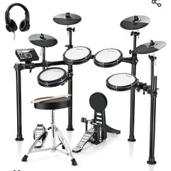 Donner DED-200 Electronic Drum Set, Electric Drum Kit with Quiet Mesh Drum Pads, 2 Cymbals w/Choke, 31 Kits and 450+ Sounds, Throne, Headphones, Stick