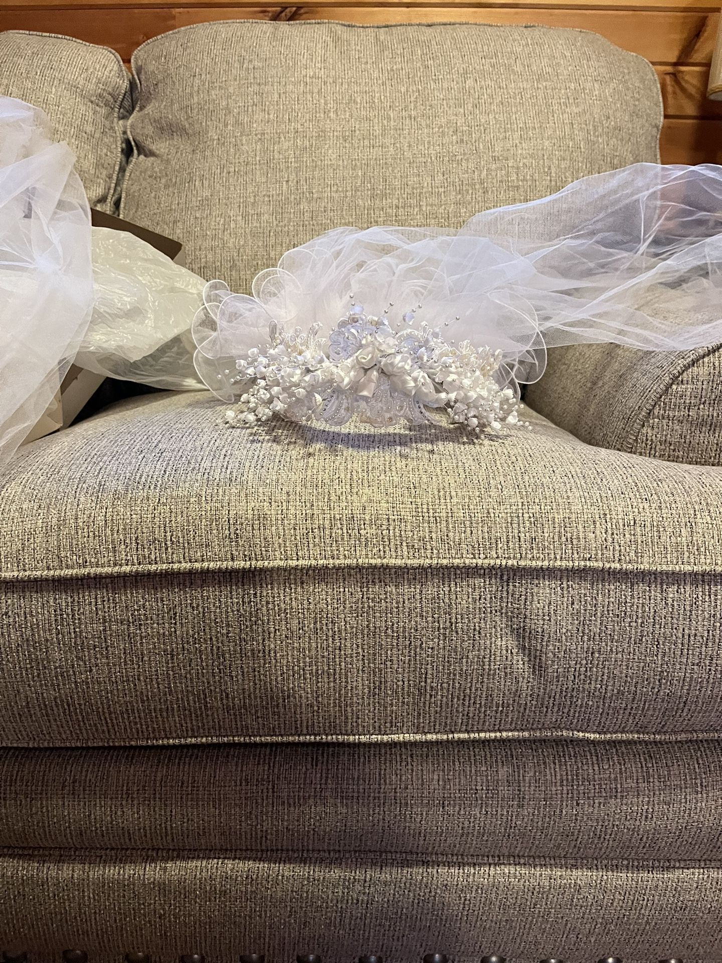 Wedding Head Piece With White Roses And Beading And Velcro Detachable Veil  