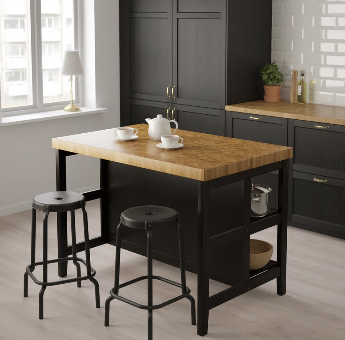 Vadholma IKEA Kitchen Island in Black & Oak