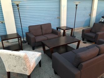 Living Room Set Couch Loveseat Chairs Tables Lamps